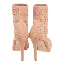 Pre Owned Gianvito Rossi Beige Knit Fabric Ankle Boots Size 37.5