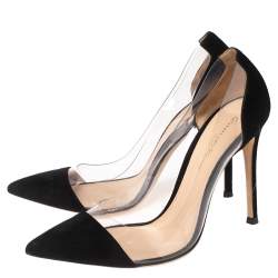 Pre Owned Gianvito Rossi Black Suede And PVC Plexi Pointed Toe Pumps Size 37