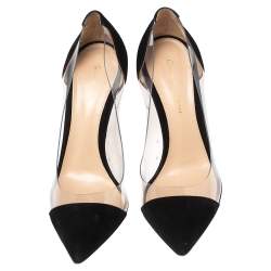 Pre Owned Gianvito Rossi Black Suede And PVC Plexi Pointed Toe Pumps Size 37
