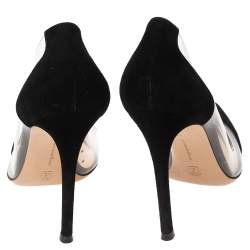 Pre Owned Gianvito Rossi Black Suede And PVC Plexi Pointed Toe Pumps Size 37