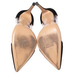 Pre Owned Gianvito Rossi Black Suede And PVC Plexi Pointed Toe Pumps Size 37