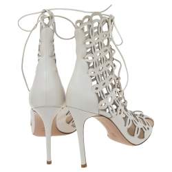 Pre Owned Gianvito Rossi White Cutout Leather Lace Up Peep Toe Sandals Size 39