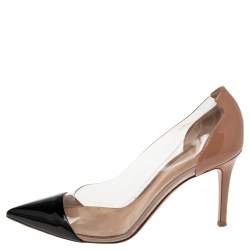 Pre Owned Gianvito Rossi Black/Beige Patent Leather And PVC Plexi Pointed Toe Pumps Size 38