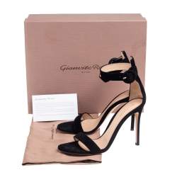 Pre Owned Gianvito Rossi Black Suede Portofino Ankle Strap Sandals Size 38.5