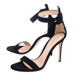Pre Owned Gianvito Rossi Black Suede Portofino Ankle Strap Sandals Size 38.5