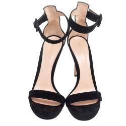 Pre Owned Gianvito Rossi Black Suede Portofino Ankle Strap Sandals Size 38.5