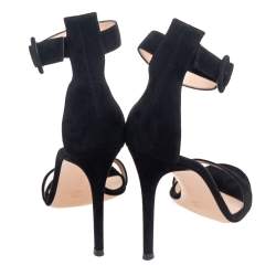 Pre Owned Gianvito Rossi Black Suede Portofino Ankle Strap Sandals Size 38.5