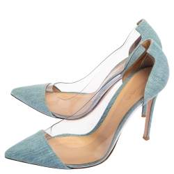 Pre Owned Gianvito Rossi Blue Denim and PVC Plexi Pointed Toe Pumps Size 40