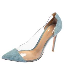 Pre Owned Gianvito Rossi Blue Denim and PVC Plexi Pointed Toe Pumps Size 40