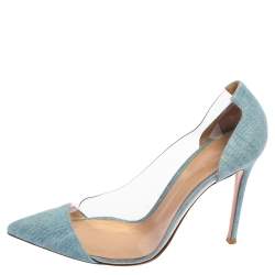 Pre Owned Gianvito Rossi Blue Denim and PVC Plexi Pointed Toe Pumps Size 40
