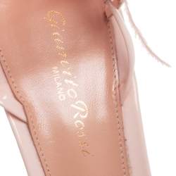 Pre Owned Gianvito Rossi Pastel Pink Patent Leather And Ostrich Feather Simone Pointed Toe Ankle Strap Sandals Size 38.5