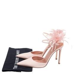 Pre Owned Gianvito Rossi Pastel Pink Patent Leather And Ostrich Feather Simone Pointed Toe Ankle Strap Sandals Size 38.5