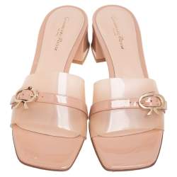 Pre Owned Gianvito Rossi Beige Patent Leather and PVC Gemini Slide Block Heel Sandals Size 41