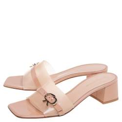 Pre Owned Gianvito Rossi Beige Patent Leather and PVC Gemini Slide Block Heel Sandals Size 41