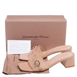 Pre Owned Gianvito Rossi Beige Patent Leather and PVC Gemini Slide Block Heel Sandals Size 41