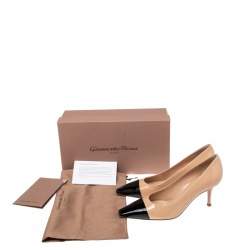 Pre Owned Gianvito Rossi Beige/Black Patent Leather Lucy Pointed Toe Pumps Size 38
