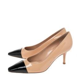 Pre Owned Gianvito Rossi Beige/Black Patent Leather Lucy Pointed Toe Pumps Size 38
