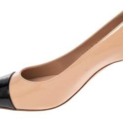 Pre Owned Gianvito Rossi Beige/Black Patent Leather Lucy Pointed Toe Pumps Size 38