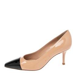 Pre Owned Gianvito Rossi Beige/Black Patent Leather Lucy Pointed Toe Pumps Size 38