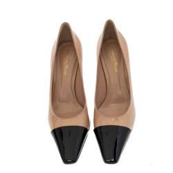 Pre Owned Gianvito Rossi Beige/Black Patent Leather Lucy Pointed Toe Pumps Size 38
