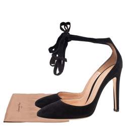 Pre Owned Gianvito Rossi Black Suede Round Toe Ankle Wrap Pumps Size 39