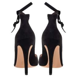 Pre Owned Gianvito Rossi Black Suede Round Toe Ankle Wrap Pumps Size 39
