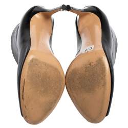 Pre Owned Gianvito Rossi Black Leather V-Neck Peep Toe Ankle Booties Size 40