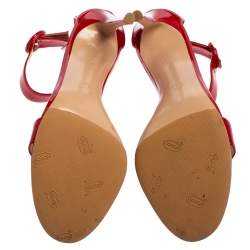 Pre Owned Gianvito Rossi Red Patent Leather Natalie Ankle Strap Sandals Size 40.5