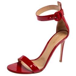 Pre Owned Gianvito Rossi Red Patent Leather Natalie Ankle Strap Sandals Size 40.5