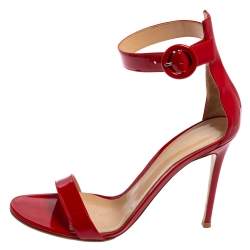 Pre Owned Gianvito Rossi Red Patent Leather Natalie Ankle Strap Sandals Size 40.5