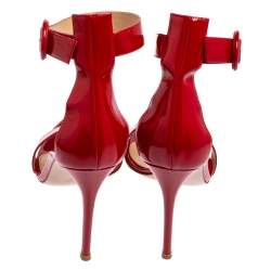 Pre Owned Gianvito Rossi Red Patent Leather Natalie Ankle Strap Sandals Size 40.5