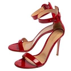 Pre Owned Gianvito Rossi Red Patent Leather Natalie Ankle Strap Sandals Size 40.5
