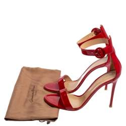 Pre Owned Gianvito Rossi Red Patent Leather Natalie Ankle Strap Sandals Size 40.5