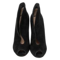 Pre Owned Gianvito Rossi Black Suede Vamp Peep Toe Booties Size 38