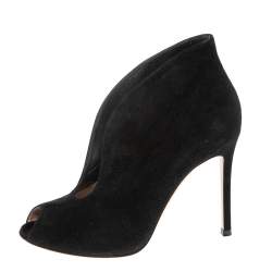 Pre Owned Gianvito Rossi Black Suede Vamp Peep Toe Booties Size 38