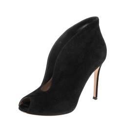 Pre Owned Gianvito Rossi Black Suede Vamp Peep Toe Booties Size 38