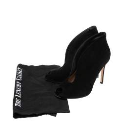 Pre Owned Gianvito Rossi Black Suede Vamp Peep Toe Booties Size 38