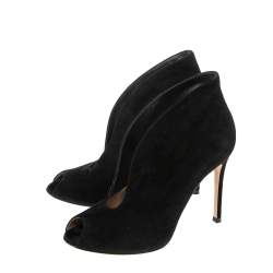Pre Owned Gianvito Rossi Black Suede Vamp Peep Toe Booties Size 38