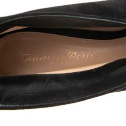 Pre Owned Gianvito Rossi Black Suede Vamp Peep Toe Booties Size 38