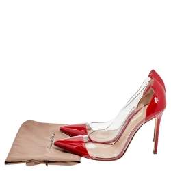 Pre Owned Gianvito Rossi Red Patent Leather And PVC Plexi Pointed Toe Pumps Size 40