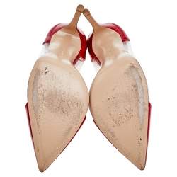 Pre Owned Gianvito Rossi Red Patent Leather And PVC Plexi Pointed Toe Pumps Size 40