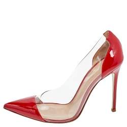 Pre Owned Gianvito Rossi Red Patent Leather And PVC Plexi Pointed Toe Pumps Size 40