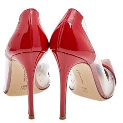 Pre Owned Gianvito Rossi Red Patent Leather And PVC Plexi Pointed Toe Pumps Size 40