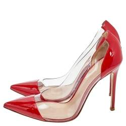 Pre Owned Gianvito Rossi Red Patent Leather And PVC Plexi Pointed Toe Pumps Size 40