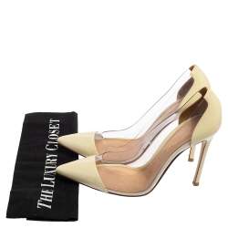 Pre Owned Gianvito Rossi Cream Patent Leather And PVC Plexi Pointed Toe Pumps Size 38.5