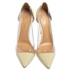 Pre Owned Gianvito Rossi Cream Patent Leather And PVC Plexi Pointed Toe Pumps Size 38.5