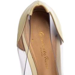 Pre Owned Gianvito Rossi Cream Patent Leather And PVC Plexi Pointed Toe Pumps Size 38.5