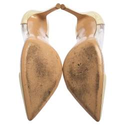 Pre Owned Gianvito Rossi Cream Patent Leather And PVC Plexi Pointed Toe Pumps Size 38.5
