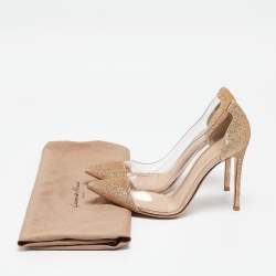 Pre Owned Gianvito Rossi Gold Glitters And PVC Plexi Pointed Toe Pumps Size 37.5