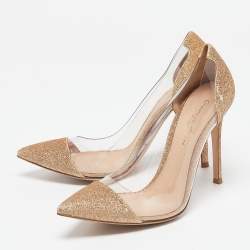 Pre Owned Gianvito Rossi Gold Glitters And PVC Plexi Pointed Toe Pumps Size 37.5